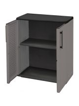 Armadio da esterno Mol, Mobile balcone multiuso, Armadietto outdoor a 2 ante, 100% Made in Italy, 68x37h84 cm, Grigio e Nero Finitura righe