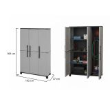 Armadio da esterno Nandrin, Mobile porta scope, Armadietto da esterno 3 ante, 100% Made in Italy, 102x37h169 cm, Grigio chiaro e Nero Finitura righe