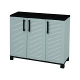 Armadio da esterno Pelt, Armadio balcone multiuso, Mobile outdoor 3 ante, 100% Made in Italy, 102x37h90 cm, Grigio chiaro e Nero, Finitura righe