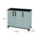 Armadio da esterno Pelt, Armadio balcone multiuso, Mobile outdoor 3 ante, 100% Made in Italy, 102x37h90 cm, Grigio chiaro e Nero, Finitura righe