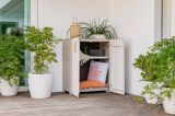 Armadio da esterno Ronago, Mobile outdoor, Mobiletto giardino multiuso, Contenitore per balcone o garage, Made in Italy, 80x45 h98 cm, Sabbia