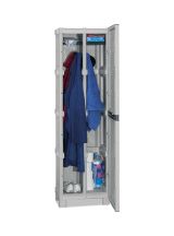 Armadio da esterno Tongeren, Mobile outdoor a 1 anta, 100% Made in Italy, 50x39h172 cm, Grigio chiaro e Nero