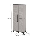 Armadio da esterno Veurne, Armadio porta scope, Mobile outdoor 2 ante, 100% Made in Italy, 68x37h169 cm, Grigio chiaro e Nero, Finitura righe