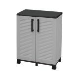 Armadio da esterno Wavre, Armadio balcone multiuso, Mobile outdoor 2 ante, 100% Made in Italy, 68x37h90 cm, Grigio chiaro e Nero, Finitura righe