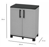 Armadio da esterno Wavre, Armadio balcone multiuso, Mobile outdoor 2 ante, 100% Made in Italy, 68x37h90 cm, Grigio chiaro e Nero, Finitura righe