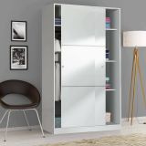 Armadio Guardaroba 2 Ante Scorrevoli 120x50x200h cm Bianco lucido Salvaspazio in Legno con Appendiabiti e 4 Ripiani Regolabili – Adrenalin