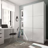 Armadio Guardaroba 2 Ante Scorrevoli 120x50x200h cm Bianco lucido Salvaspazio in Legno con Appendiabiti e 4 Ripiani Regolabili – Adrenalin