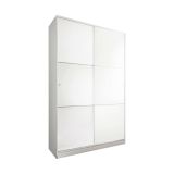 Armadio Guardaroba 2 Ante Scorrevoli 120x50x200h cm Bianco lucido Salvaspazio in Legno con Appendiabiti e 4 Ripiani Regolabili – Adrenalin