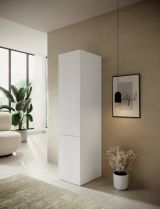 Armadio multiuso 1 anta Abrantes, Mobile multifunzionale con 4 ripiani interni, Finitura effetto cannettato, 45x56 h199 cm, Bianco