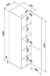 Armadio multiuso 1 anta Abrantes, Mobile multifunzionale con 4 ripiani interni, Finitura effetto cannettato, 45x56 h199 cm, Bianco