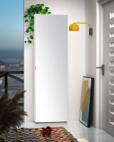 Armadio multiuso 1 anta Makhado, Mobile multifunzionale, Mobiletto scarpiera, Guardaroba porta scarpe, Made in Italy, 60x19h200 cm, Bianco lucido