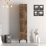 Armadio Multiuso 1 Anta Marrone Noce 4 Ripiani Un'anta 40x201h cm, Intaglio Geometrico - Felitto