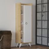 Armadio Multiuso 1 Anta Marrone Rovere 8 Ripiani Un'anta 50x140h cm, 8 Vani - Sellia