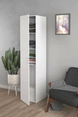 Armadio multiuso 1 anta Melanie, Mobile multifunzionale, Mobiletto scarpiera, Guardaroba porta scarpe, 42x39 h175 cm, Bianco