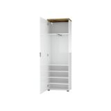 Armadio multiuso 1 anta Tunisi, Mobile multifunzionale, Mobiletto scarpiera, Guardaroba porta scarpe, Made in Italy, 60x40h190 cm, Bianco lucido e Rovere