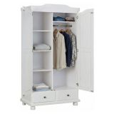 Armadio Multiuso 2 Ante Bianco 4 Ripiani 2 Cassetti 104x200h cm, Appendiabiti - Vernio