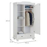 Armadio Multiuso 2 Ante Bianco 4 Ripiani 2 Cassetti 104x200h cm, Appendiabiti - Vernio