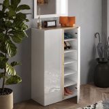 Armadio Multiuso 2 Ante Bianco Lucido Marrone 5 Ripiani Apertura Manuale 70x111h cm, 6 Vani - Vignone