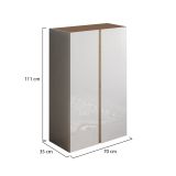 Armadio Multiuso 2 Ante Bianco Lucido Marrone 5 Ripiani Apertura Manuale 70x111h cm, 6 Vani - Vignone