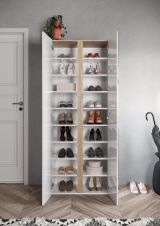 Armadio Multiuso 2 Ante Bianco Lucido Trasparente 8 Ripiani Cassetti 70x185h cm, 9 Vani - Gradoli