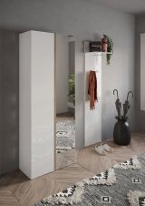 Armadio Multiuso 2 Ante Bianco Lucido Trasparente 8 Ripiani Cassetti 70x185h cm, 9 Vani - Gradoli