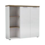 Armadio multiuso 2 ante Brakpan, Mobile multifunzionale, Mobiletto scarpiera, Guardaroba porta scarpe, Made in Italy, 120x34h115 cm, Bianco lucido e Rovere