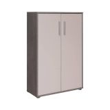 Armadio multiuso 2 ante Cambrils, Mobile ausiliario, Guardaroba portascarpe, Libreria multifunzione a 2 ante, Bianco e Cemento, 79x34h118 cm