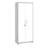 Armadio multiuso 2 ante Cambrils, Mobile ausiliario, Guardaroba portascarpe, Libreria multifunzione a 2 ante, Bianco e Cemento, 79x34h188 cm