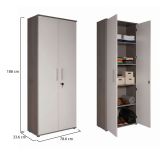 Armadio multiuso 2 ante Cambrils, Mobile ausiliario, Guardaroba portascarpe, Libreria multifunzione a 2 ante, Bianco e Cemento, 79x34h188 cm