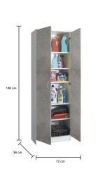 Armadio multiuso 2 ante Dradic, 72x36h186 cm, Bianco e Cemento