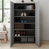 Armadio Multiuso 2 Ante Grigio Cemento 5 Ripiani Apertura Manuale 63x114h cm, 2 Ante - Floro