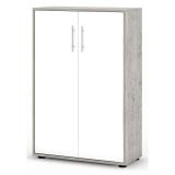 Armadio Multiuso 2 Ante Grigio Cemento Bianco Cassetti 4 Ripiani 79x118h cm, 2 Ante - Parabita