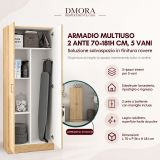Armadio Multiuso 2 Ante Marrone Rovere 3 Ripiani 2 Ante 70x181h cm, 5 Vani - Soresina