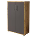 Armadio Multiuso 2 Ante Marrone Rovere Nero Antracite Cassetti 4 Ripiani 79x118h cm, 2 Ante - Parabita