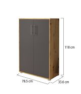 Armadio Multiuso 2 Ante Marrone Rovere Nero Antracite Cassetti 4 Ripiani 79x118h cm, 2 Ante - Parabita