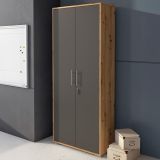 Armadio Multiuso 2 Ante Marrone Rovere Nero Antracite Cassetti 4 Ripiani 79x188h cm, 2 Ante - Saponara