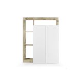 Armadio multiuso 2 ante Matese, Mobile multifunzionale, Mobiletto scarpiera, Porta scarpe, Made in Italy, 78x35 h116 cm, Bianco lucido e Rovere