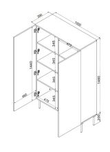 Armadio multiuso 2 ante Montijo, Mobile multifunzionale con 6 ripiani interni, Finitura effetto liscio con disegni geometrici, 100x39 h166 cm, Bianco
