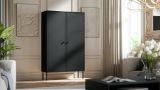 Armadio multiuso 2 ante Montijo, Mobile multifunzionale, Mobiletto scarpiera, Guardaroba porta scarpe, 100x39 h166 cm, Nero