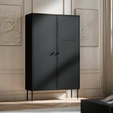 Armadio Multiuso 2 Ante Nero 6 Ripiani 2 Ante 100x166h cm, 8 Vani - Sedilo