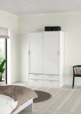 Armadio multiuso 2 ante Regine, Mobile multifunzionale, Mobiletto scarpiera, Guardaroba porta scarpe, 121x60 h200 cm, Bianco