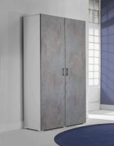 Armadio multiuso Alisso, Mobile lineare a 2 Ante battenti, Guardaroba a 4 ripiani regolabili, Scarpiera moderna, 100% Made in Italy, 90x45h195 cm, Cemento e Bianco