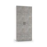 Armadio multiuso Alisso, Mobile lineare a 2 Ante battenti, Guardaroba a 4 ripiani regolabili, Scarpiera moderna, 100% Made in Italy, 90x45h195 cm, Cemento e Bianco
