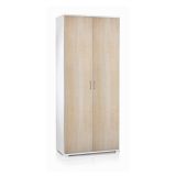 Armadio multiuso Alisso, Mobile lineare a 2 Ante battenti, Guardaroba a 4 ripiani regolabili, Scarpiera moderna, 100% Made in Italy, 90x45h195 cm, Rovere e Bianco
