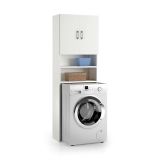 Armadio multiuso Anemone, Mobile lineare a 2 Ante battenti e ripiani, Mobile per lavanderia portalavatrice, 100% Made in Italy, 65x32h195 cm, Bianco