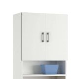 Armadio multiuso Anemone, Mobile lineare a 2 Ante battenti e ripiani, Mobile per lavanderia portalavatrice, 100% Made in Italy, 65x32h195 cm, Bianco