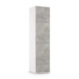 Armadio multiuso Aquilegia, Mobile lineare a 1 Anta battenti e 4 ripiani regolabili, Mobile a colonna per bagno, 100% Made in Italy, 45x45h195 cm, Cemento e Bianco