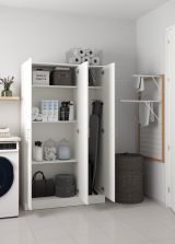 Armadio multiuso Beaumont, Mobile ausiliario a 3 ante, Guardaroba portascarpe, Guardaroba portascope, 109x37h180 cm, Bianco