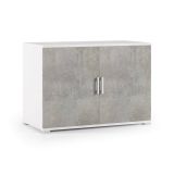 Armadio multiuso Bucaneve, Mobile lineare a 2 Ante battenti con ripiano, Mobile da ingresso, Scarpiera moderna, 100% Made in Italy, 90x45h66 cm, Cemento e Bianco