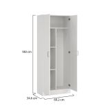 Armadio multiuso Charleston, Mobile portascope a 2 ante, Scarpiera con ripiani, Guardaroba portascope, cm73x37h180 cm, Bianco